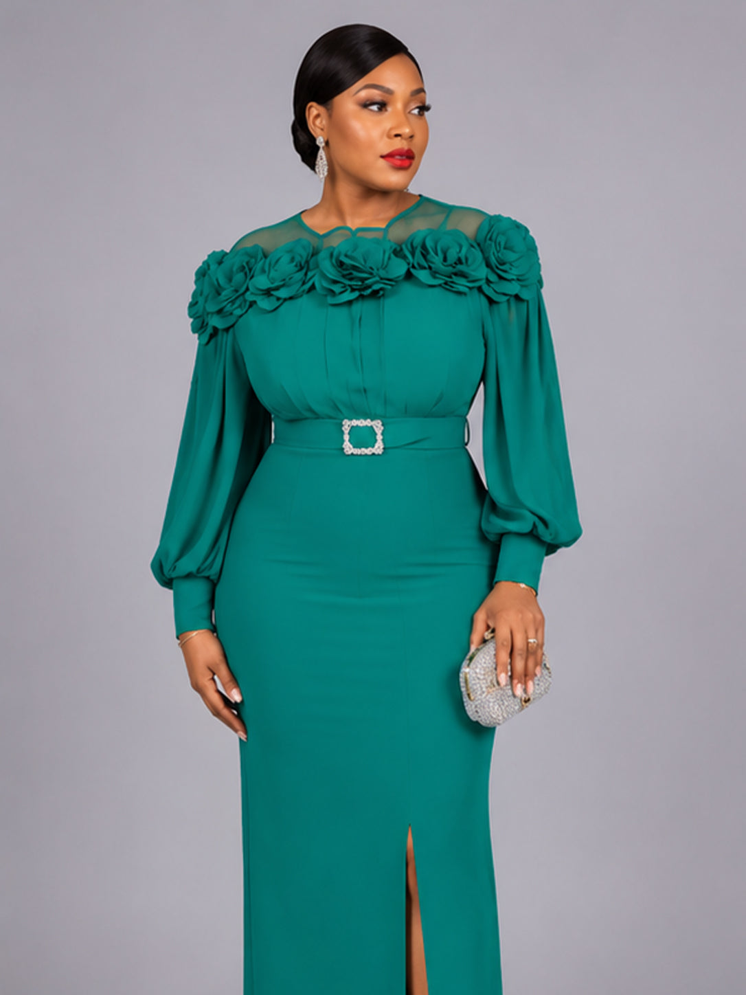 Robe verte fleuri
