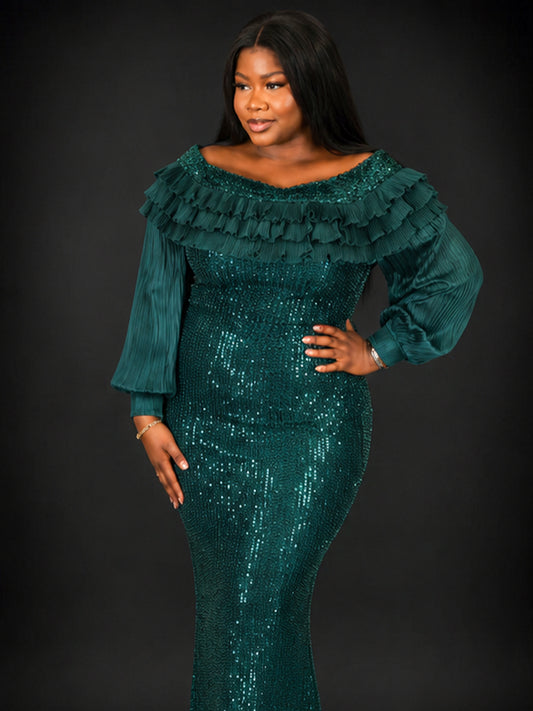 Robe vert fleuri