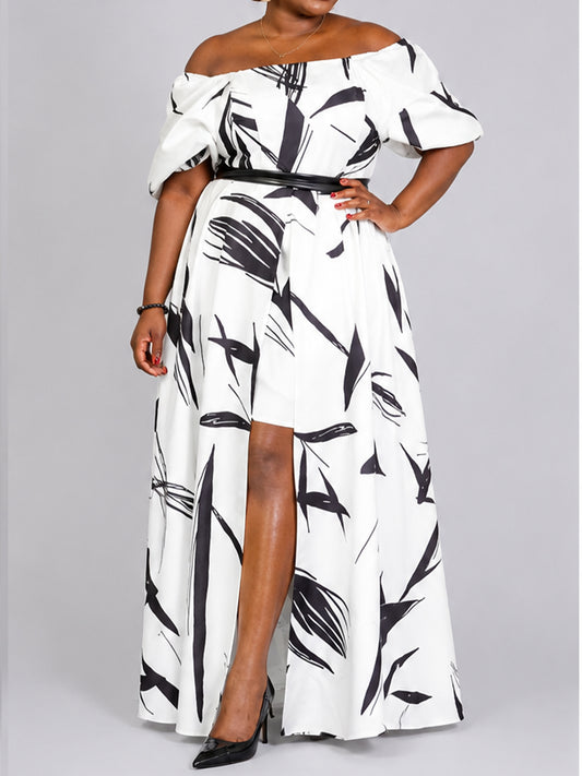 Robe blanche motif noir