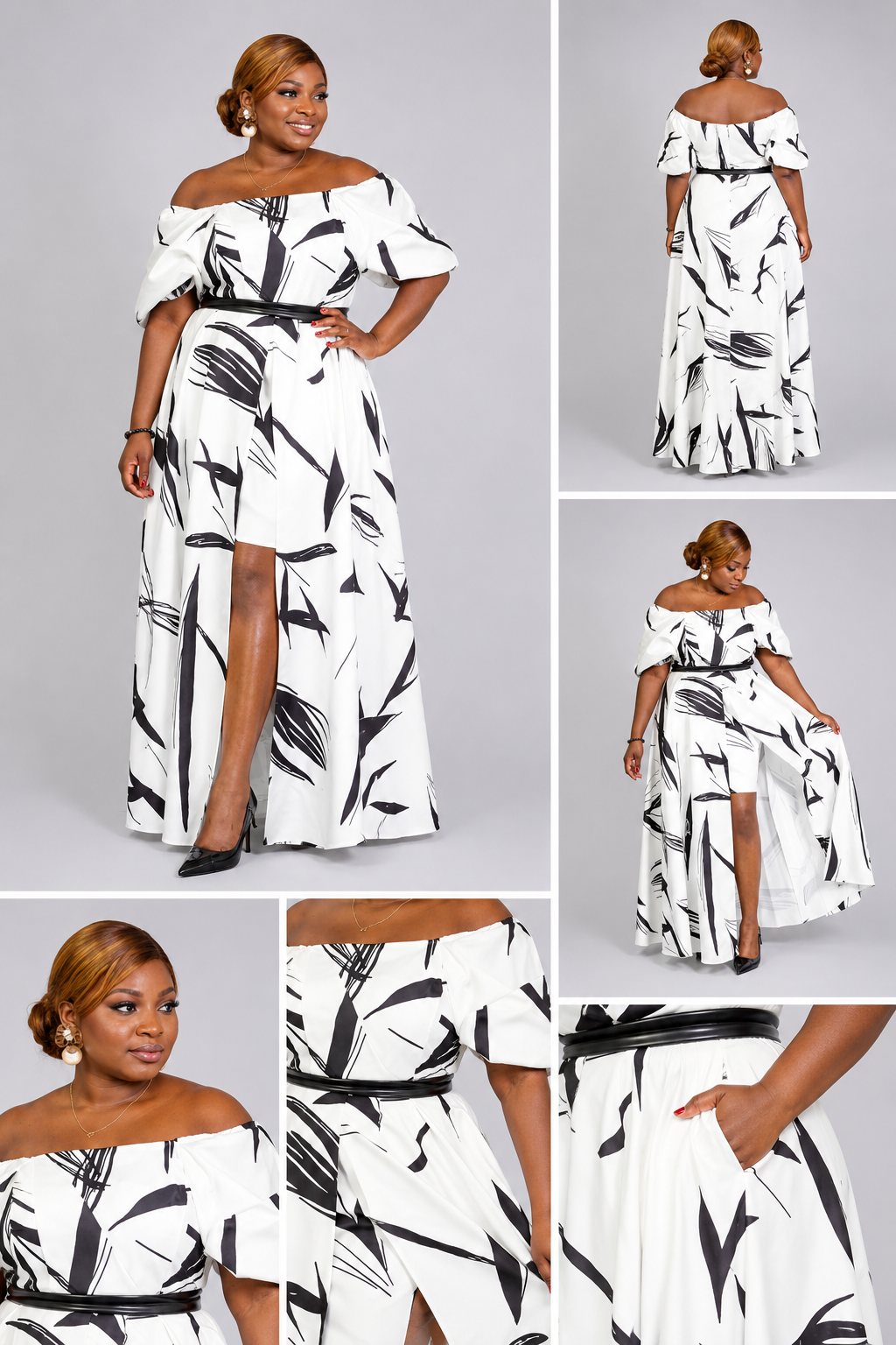 Robe blanche motif noir