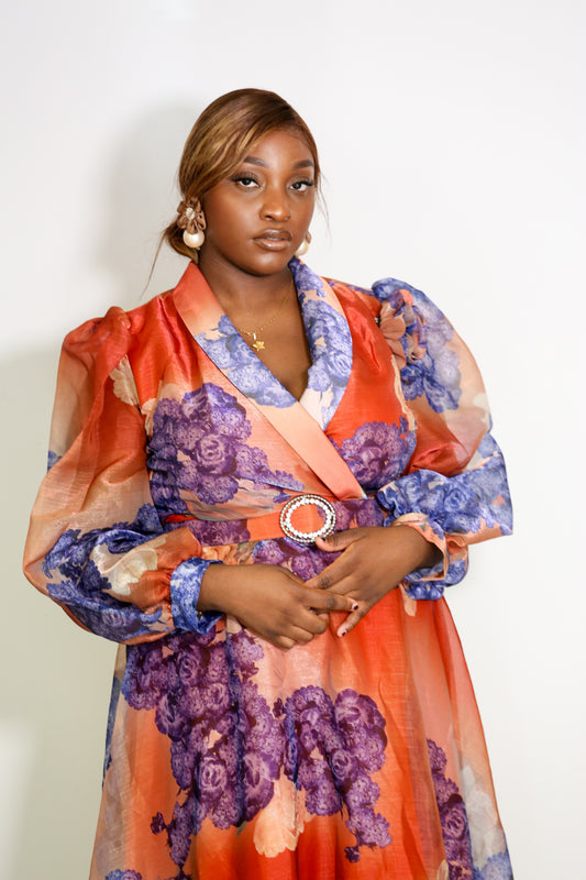 Robe orange fleuri