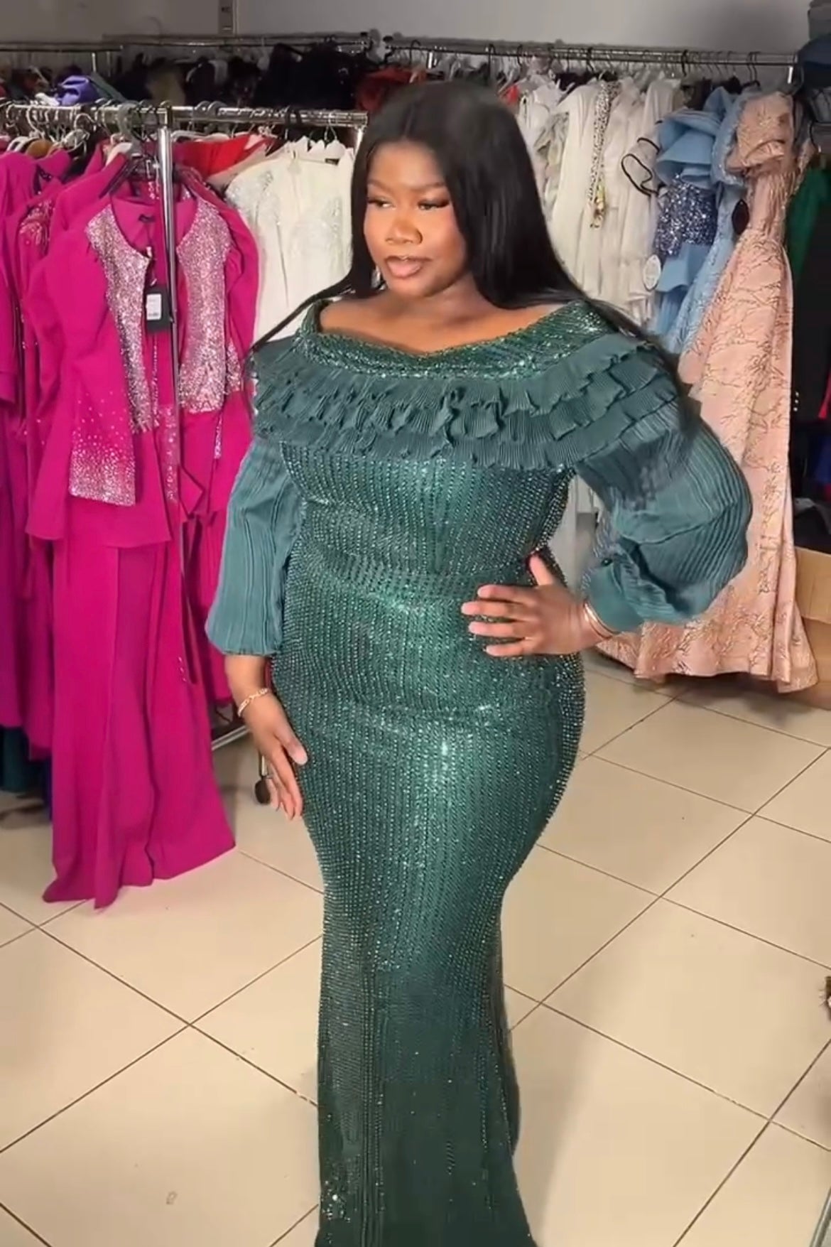 Robe vert fleuri