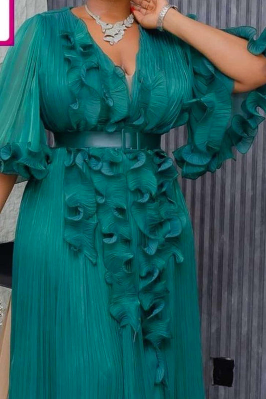 Robe vert ceintrée