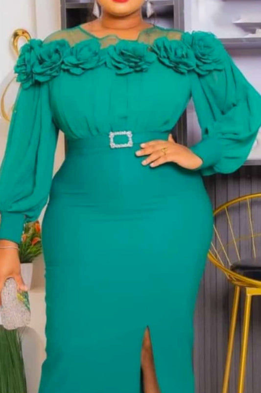 Robe verte fleuri