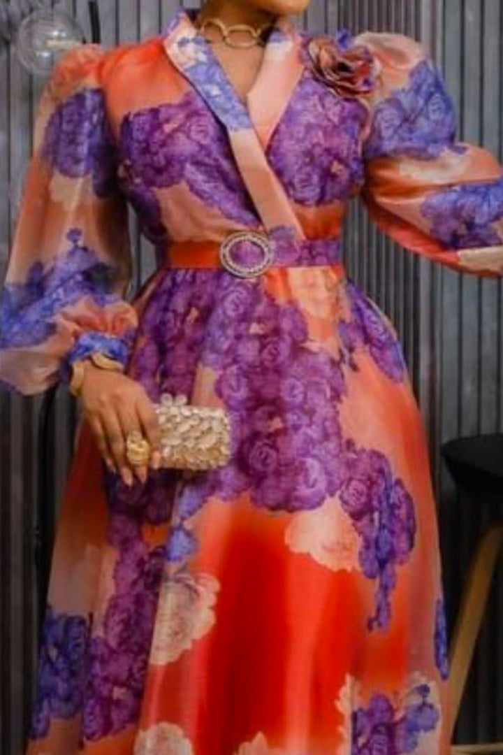 Robe orange fleuri